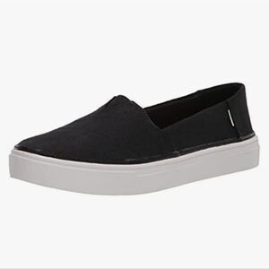 Toms Black Textured Linen Slip On Tennis Shoes